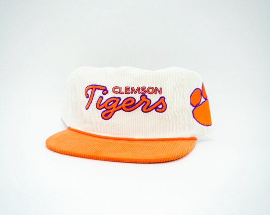 Corduroy White Clemson Cursive Tigers